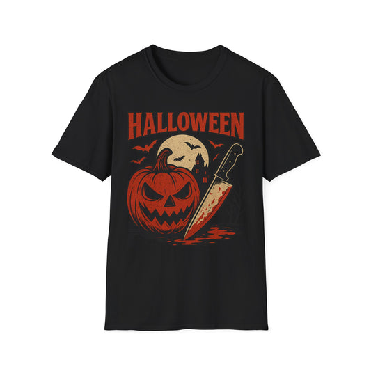 Halloween Graphic T-Shirt for All Ages, Spooky Shirt, Unisex Tee for Fall Celebrations, Pumpkin and Knife Design, Perfect for [...]